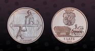 LATVIA 1 Lats LATVIA, KM# 71 , Silver, 1 Lats, 2004, Proof, Vidzeme - Two men sowing wood. Coin in excellent condition! -