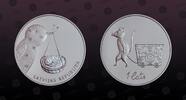 LATVIA 1 Lats LATVIA, KM# 139 , Silver, 1 Lats, 2013, Proof, Bird holding basket with baby. Coin housed in Original Mint capsule! Coin in exce -