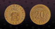 LATVIA 20 Santimu LATVIA, KM# 22 , Unknown, 20 Santimu, 1992, Mint Strike, Mint Error - Magnetic. Comes with a copy of the Letter of the Bank of -