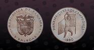 PANAMA 5 Balboas PANAMA, KM# 63 , Silver, 5 Balboas, 1980, Proof, Champions of Boxing. Coin in excellent condition! -