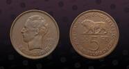 BELGIAN CONGO 5 Francs BELGIAN CONGO , KM# 24 , Nickel- Bronze, 5 Francs , 1937, Mint Strike, Nice coin! -
