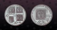 ROMANIA 10 Lei ROMANIA, KM# 230 , Silver, 10 Lei, 2008, Proof, 150th Anniversary of Frist postage Stamp - Cap de Bour. Coin in excellent con -