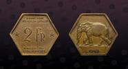 BELGIAN CONGO 2 Francs BELGIAN CONGO , KM# 25 , Brass, 2 Francs, 1943, Mint Strike, Elephant. 6-sided. We have for sale NGC graded MS63 coin and this c -