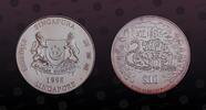 SINGAPORE 10 Dollars SINGAPORE, KM# 165 , Silver, 10 Dollars, 1998, Proof, Year of the Tiger. Coin in excellent condition! -