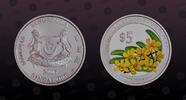 SINGAPORE 5 Dollars SINGAPORE, KM# 275 , Silver, 5 Dollars , 2007, Proof, Orchids - Dendrobium Singa Mas. Colored. Coin in excellent condition! -