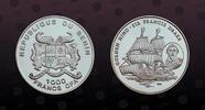 BENIN 1000 Francs BENIN, KM# 60 , Silver, 1000 Francs, 2003, Proof, Golden Hind * Sir Francis Drake. Multicolored. Coin housed in Original Mint Ca -