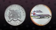 BENIN 1000 Francs BENIN, KM# 58 , Silver, 1000 Francs , 2004, Proof, Airplane - DC 4. Multicolored. Coin in excellent condition! -