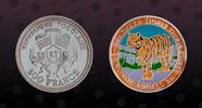 TOGO 500 Francs TOGO , KM# 29 , Silver, 500 Francs, 2001, Proof, Multicolor big cat. Reverse toned! Coin in excellent condition! -