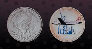 TOGO 1000 Francs TOGO , KM# 55 , Silver, 1000 Francs, 2002, Proof, Airplane - DC-4 and New York skyline. Multicolored. Coin in excellent conditio -