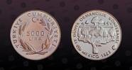 TURKEY 5000 Lira TURKEY, KM# 977 , Silver, 5000 Lira, 1985, Proof, Forestry Conference Mexico. Coin in excellent condition! -