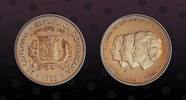 DOMINICAN REPUBLIC 25 Centavos DOMINICAN REPUBLIC , KM# 61 , Copper-Nickel, 25 Centavos, 1983(t), Proof, Human Rights. Medal Alignment. Excellent condition and -