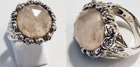 Extravaganter Rosenquarzring 925 er Silber Ring Rosen Dekor mit facettiertem Rosenquarz Cabochon -