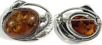 Brosche Danzig Polen Bernstein Cabochon 925er Sterling Silber -