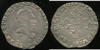France Heinrich III. 1574-1589. König von Polen, König von Frankreich 1/2 Franc au col plat 1589 Q Perpignan 