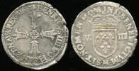 France 1/8 d'écu croix feuillue de face Henri IV (1589-1610) Toulouse mint -