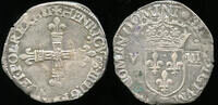 France 1/8 d'écu croix de face Henri III (1574-1589) Nantes mint -