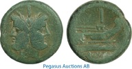 Roman Republic As Anonymous, Dioscuri, Head of Janus/Roma, Olive Green Patina! -