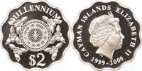 2 Dollars Cayman Islands 2 Dollars 2000 Ornate Clock silver -