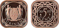 5 Cent 5 Cent wapen met mmt verkoperd staal Suriname jaar 2007 -