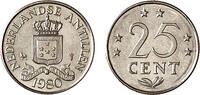 25 Cent 25 Cent gekroond wapen nikkel Nederlandse Antillen jaar 1980 -