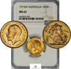 Australia GOLD-SOVEREIGN-GEORGE-V 1915-M &Zeta;-3 NGC-MS62 1080,00 EUR  + 27,00 EUR frais d'envoi