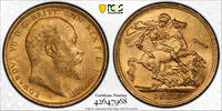 Australia GOLD-SOVEREIGN-EDWARD-VII 1907-S &Zeta;-5 PCGS-MS63 1280,00 EUR  + 27,00 EUR frais d'envoi