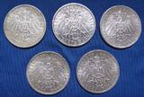 Deutsches Reich 5x 3 Mark 1908/12 