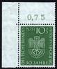 Bundesrepublik Deutschland 10+5 Pfg. 163 '50 J. Deutsches Museum', Bogenecke/Eckrandstück ob. li. -