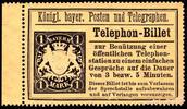 Bayern 1 Mark Telephonbillet gezähnt mit WZ, ungebrauchtes Randstück -
