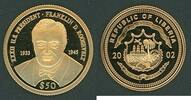 Liberia 50 Dollar 2002 Gedenkmünze auf den U.S.-Präsidenten Franklin D. Roosevelt FB gekapselt mit Zert.