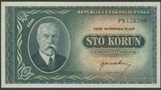CSSR 100 Kor. Pi. 63s 'Sto Korun - Tomas G.Masaryk' mit 3Punkt-Lochung -