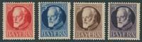 Bayern 4x 5 Pfg 'Ludwig III.' Farbprobedrucke in braun, rot, blau und violett statt grün -