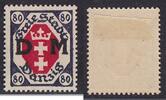Danzig Dienst 80 Pfg. D 10 z, dickes Kartonpapier aus geklebter Papierbahn -