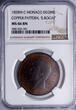 Monaco 10 Centimes (Decime) 1838 MC Copper Pattern E.ROGAT NGC MS 66 BN