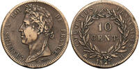 10 Centimes 1827 H French Colonies, Charles X for Martinique and Guadeloupe ss+