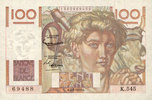BILLETS DE LA BANQUE DE FRANCE 100 francs Banque de France. Billet. jeune paysan, -