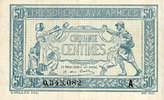 BILLETS DU TRESOR Trésorerie aux Armées. Billet. 50 cmes, 1917, série A -
