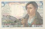 BILLETS DE LA BANQUE DE FRANCE 5 francs Banque de France. Billet. berger, -