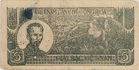 AUTRES BILLETS ETRANGERS Vietnam. 5 dong gris-vert R/: brun-violet avec cachet local viet -