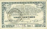 BILLETS DE NECESSITE FRANCAIS 20 centimes Pas de Calais, Somme et Nord, Groupement de 70 communes. Billet. série 1 -