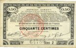 BILLETS DE NECESSITE FRANCAIS 50 centimes Pas de Calais, Somme et Nord, Groupement de 70 communes. Billet. série 2 -