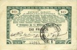 BILLETS DE NECESSITE FRANCAIS 10 francs Pas de Calais, Somme et Nord, Groupement de 70 communes. Billet. série 5 -
