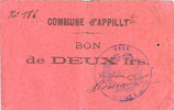 BILLETS DE NECESSITE FRANCAIS 2 francs Appilly (60). Commune. Billet. n. d. -