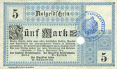 ALLEMAGNE - BILLETS DE NECESSITE (1914-1923) A - J 5 mark Bremerhaven. Geestemünde und Lehe. Städte. Billet. 1.11.1918, annulation par perfo -