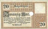 ALLEMAGNE - BILLETS DE NECESSITE (1914-1923) A - J Bremerhaven. Geestemünde und Lehe. Städte. Billet. 20 mk 1.11.1918, annulation par perfo -