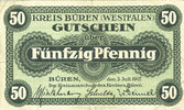 ALLEMAGNE - BILLETS DE NECESSITE (1914-1923) A - J 50 pf Büren. Kreis. Billet. -