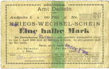 ALLEMAGNE - BILLETS DE NECESSITE (1914-1923) A - J 50 pfennig Datteln. Amt. Billet. N° 26 -