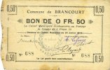 BILLETS DE NECESSITE FRANCAIS 50 centimes Brancourt (02). Commune. Bon de -