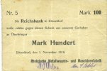 ALLEMAGNE - BILLETS DE NECESSITE (1914-1923) A - J 100 mark Düsseldorf. Rheinische Metallwaaren- und Maschinenfabrik. Billet. -