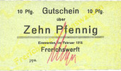 ALLEMAGNE - BILLETS DE NECESSITE (1914-1923) A - J 10 pfennig Einswarden. Frerichswerft. Billet. février 1918 -